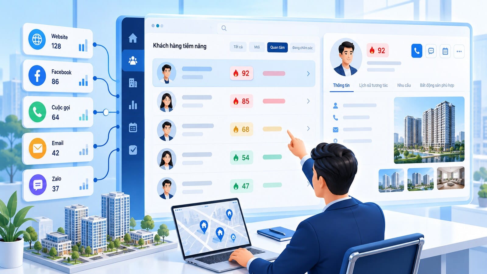 CRM bất động sản quản lý lead và chấm điểm khách hàng