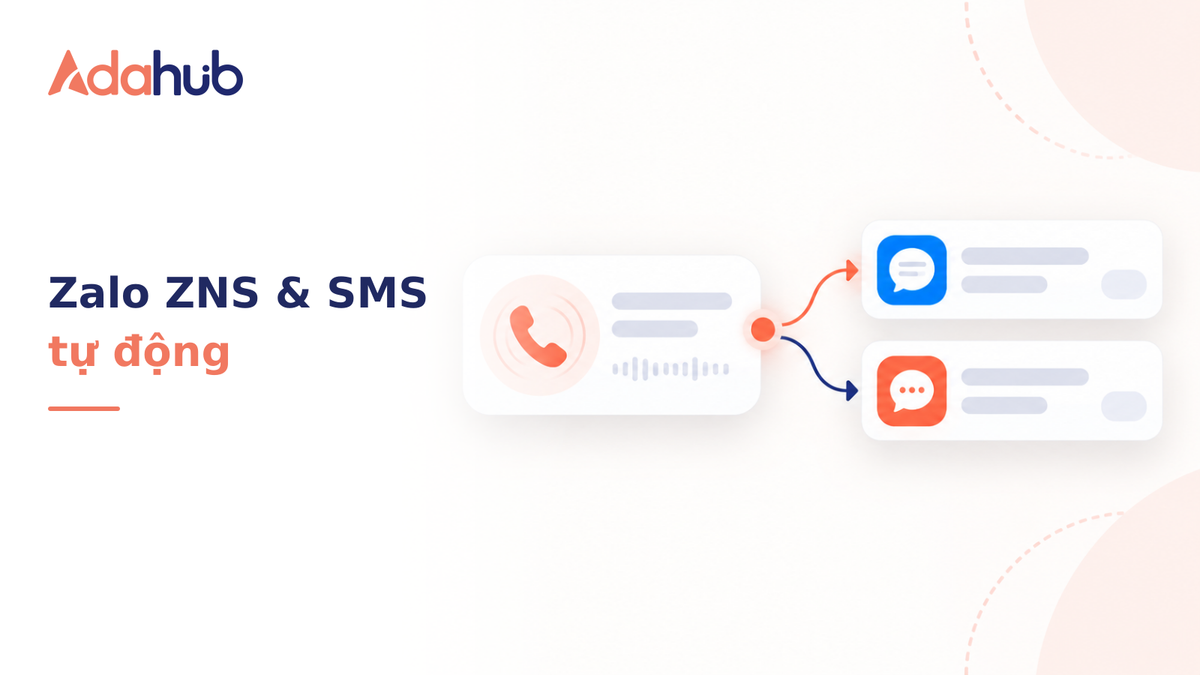 Tự động gửi Zalo ZNS và SMS Brandname tức thì sau cuộc gọi Callbot thông qua luồng tự động hóa Adaflow - Nhận diện thương hiệu Adahub